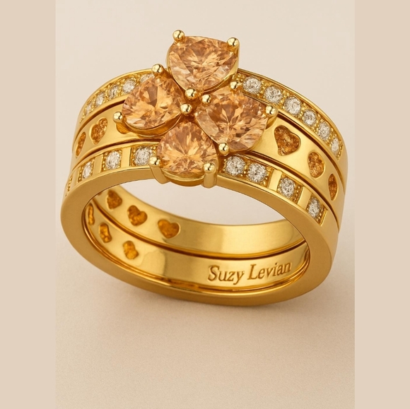 Suzy Levian Gold Plated Sterling Silver CZ 3 Piece Ring Set Size 5 - Picture 1 of 6